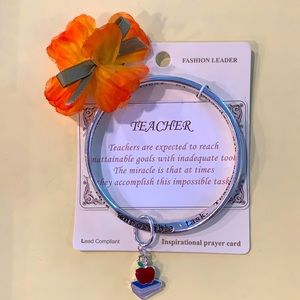“TEACHER” Silvertone Twisted Bangle Bracelet with Charms